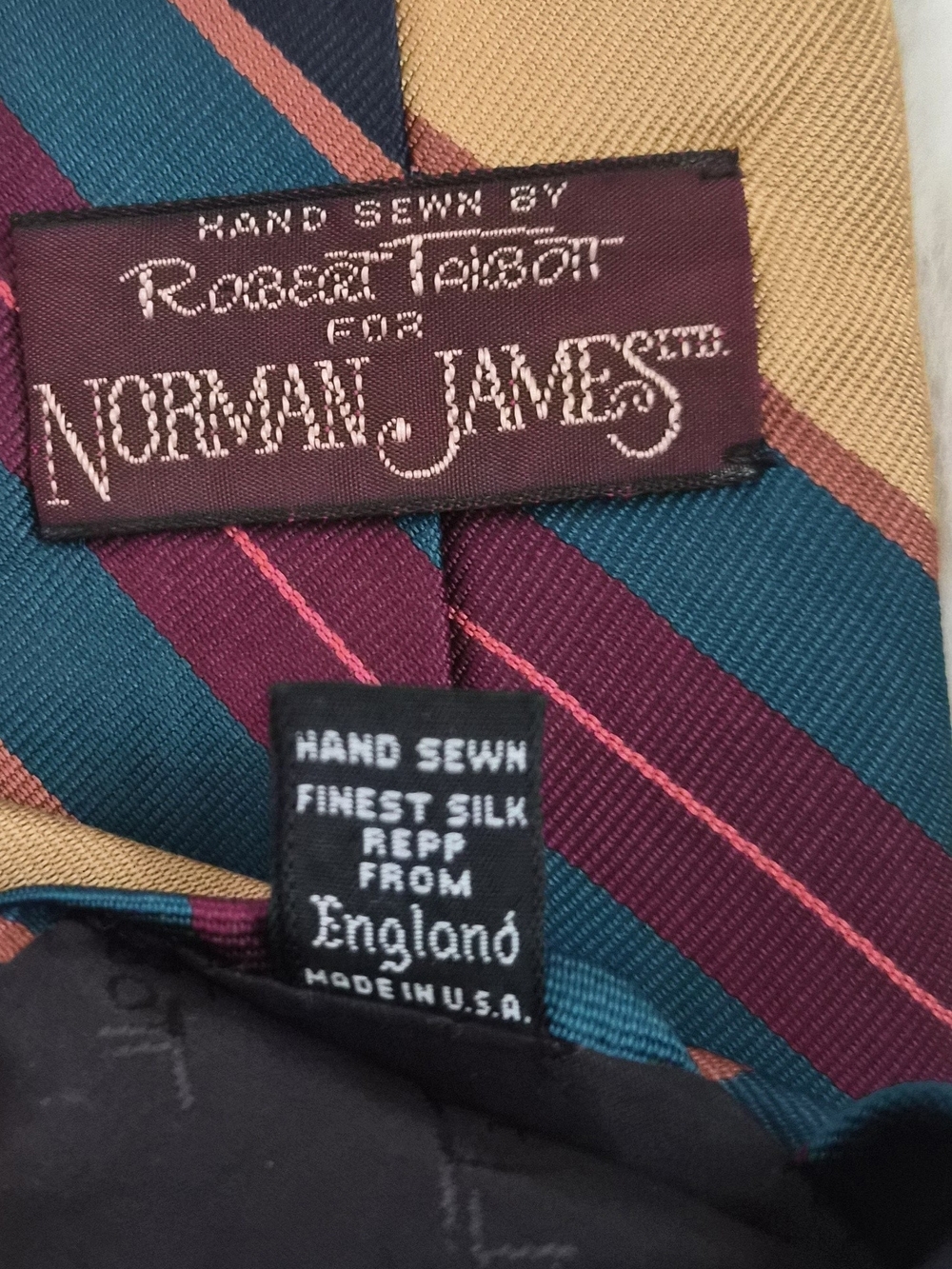 VINTAGE Robert Talbott Norman James Mens Silk Tie Hand Sewn USA Preppy Stripe